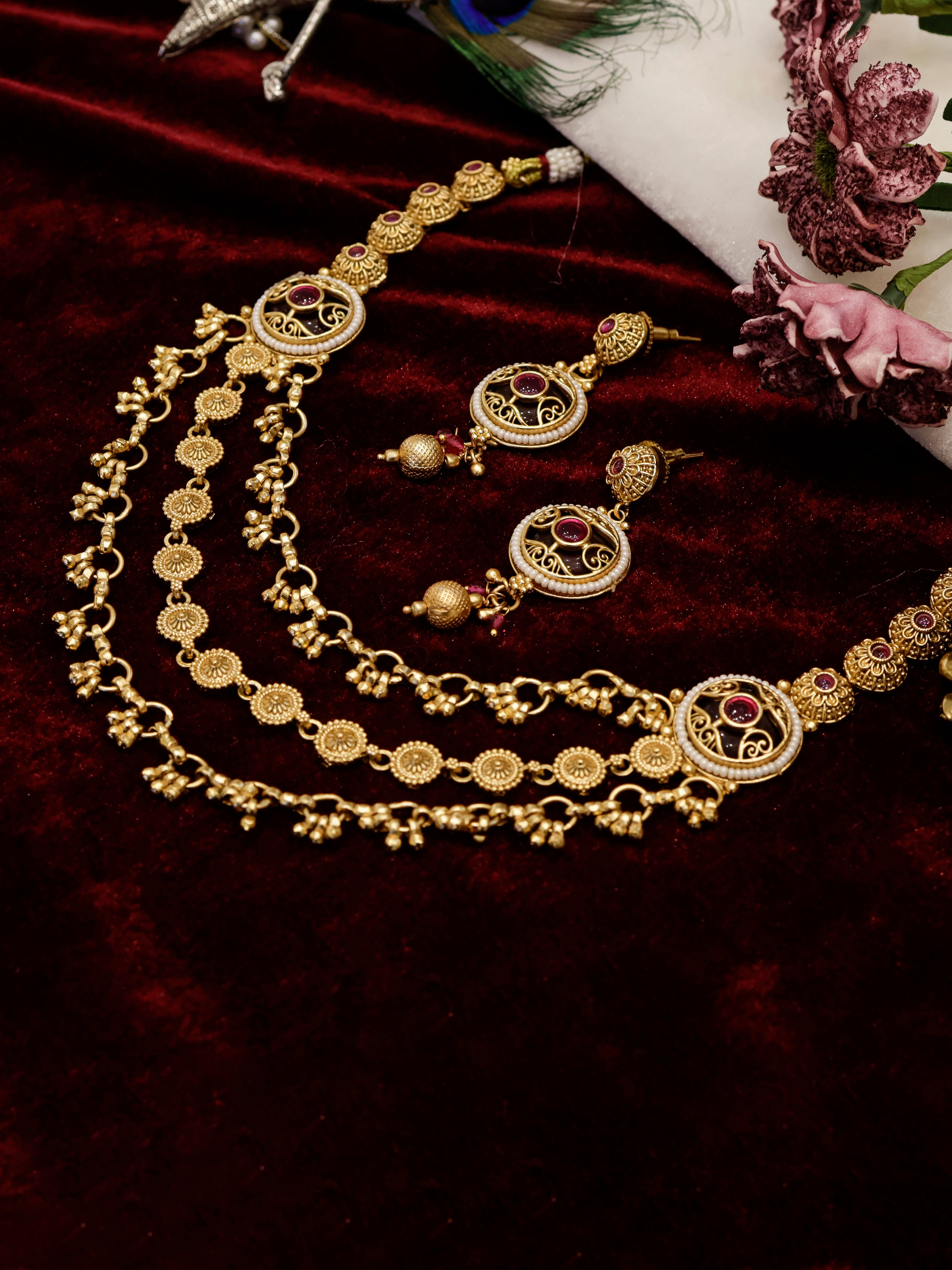 Aanura Gold-Plated Layered Necklace & Earrings Set