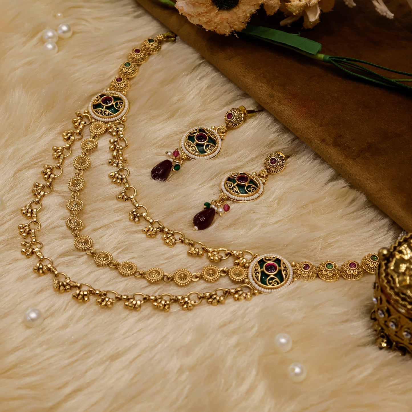 Aanura Gold-Plated Layered Necklace & Earrings Set