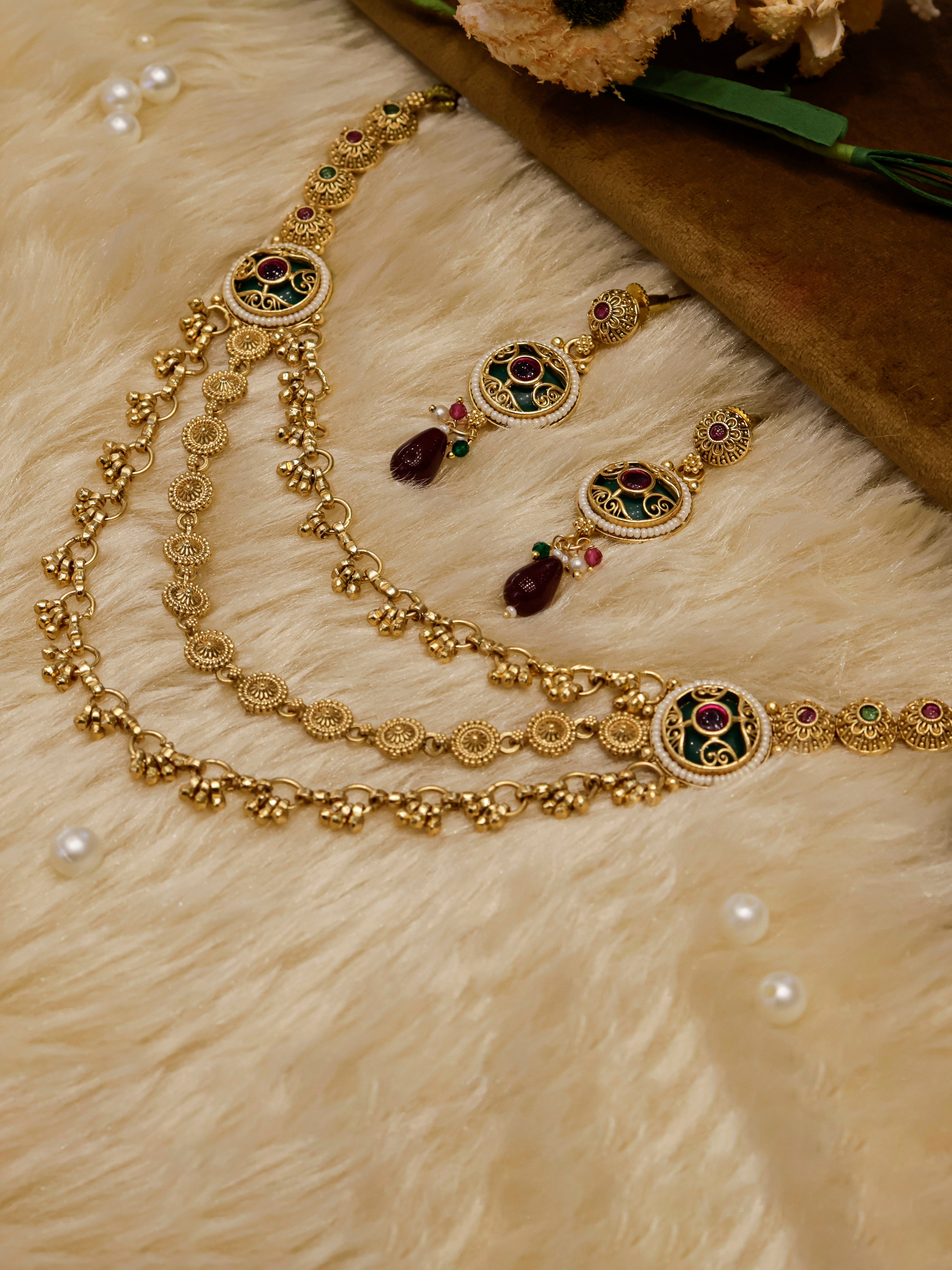 Aanura Gold-Plated Layered Necklace & Earrings Set