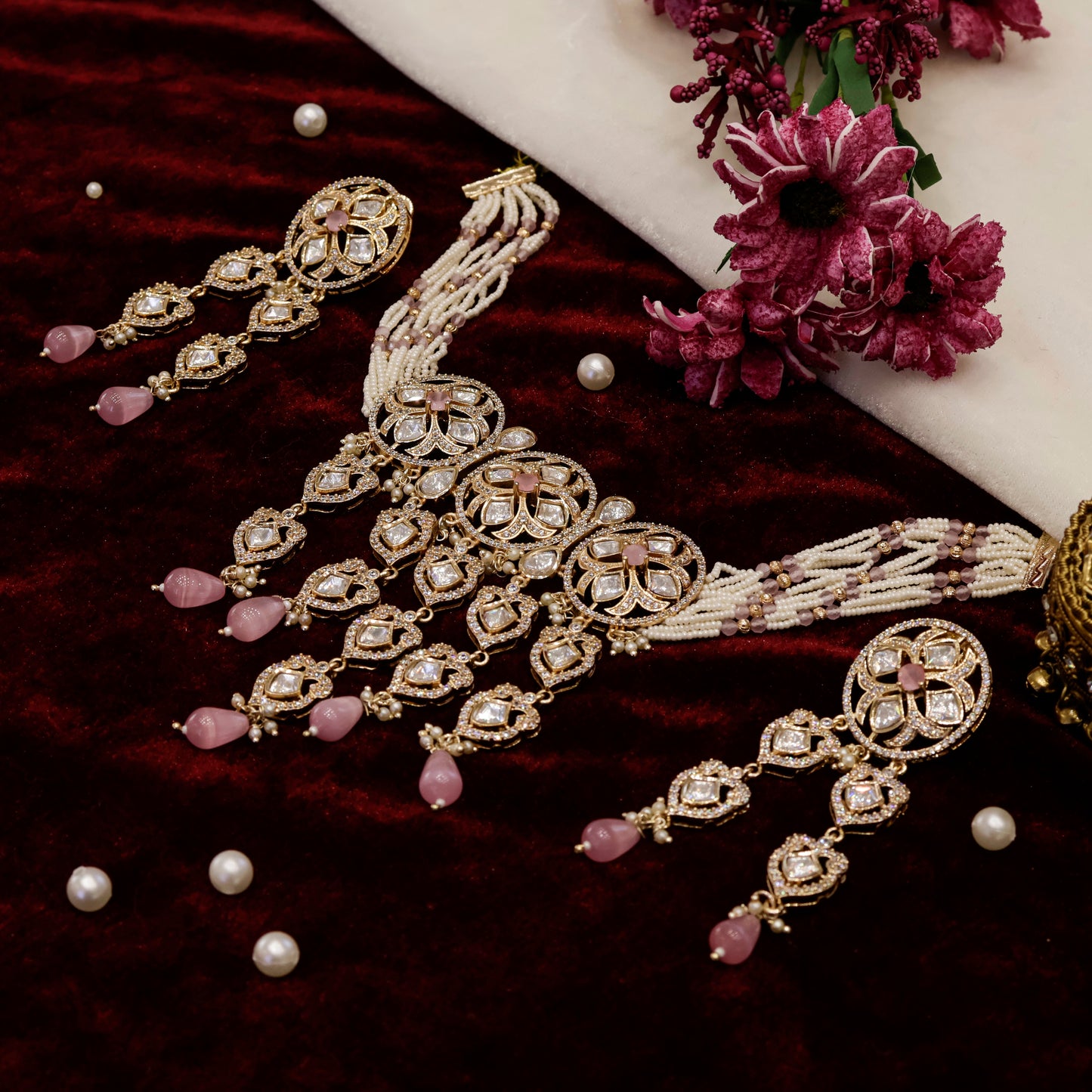 Aanura Green Drop Kundan Choker Necklace & Earrings