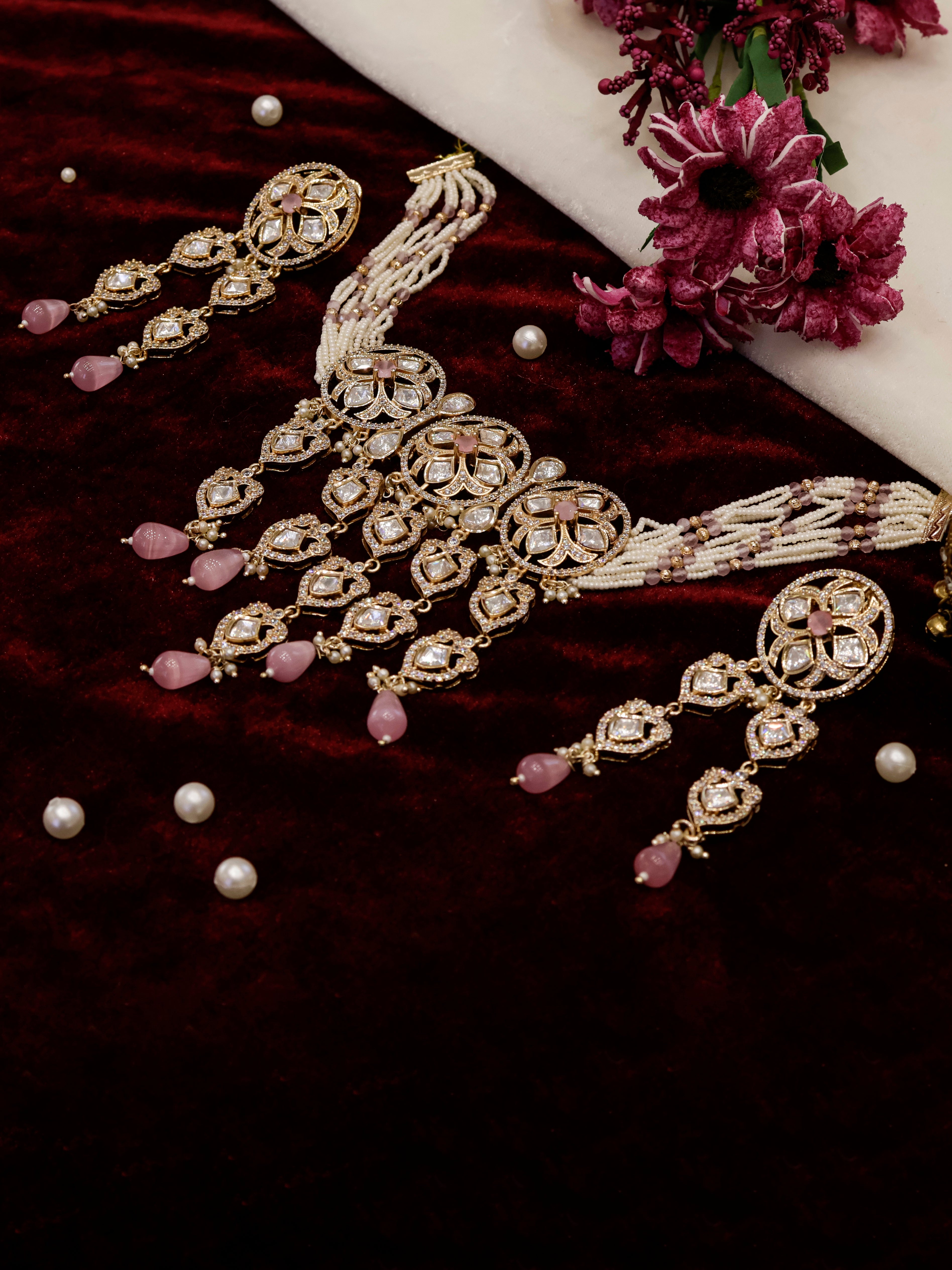 Aanura Green Drop Kundan Choker Necklace & Earrings