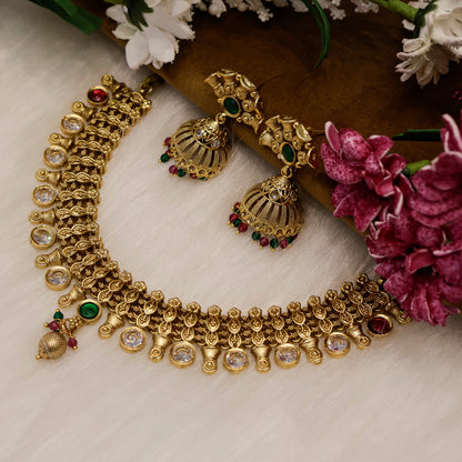 Aanura Gold-Plated Kundan Necklace & Earrings Set