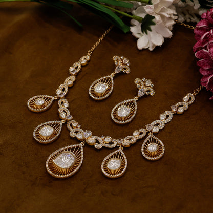Aanura Pear Drop Necklace & Earrings with Stones