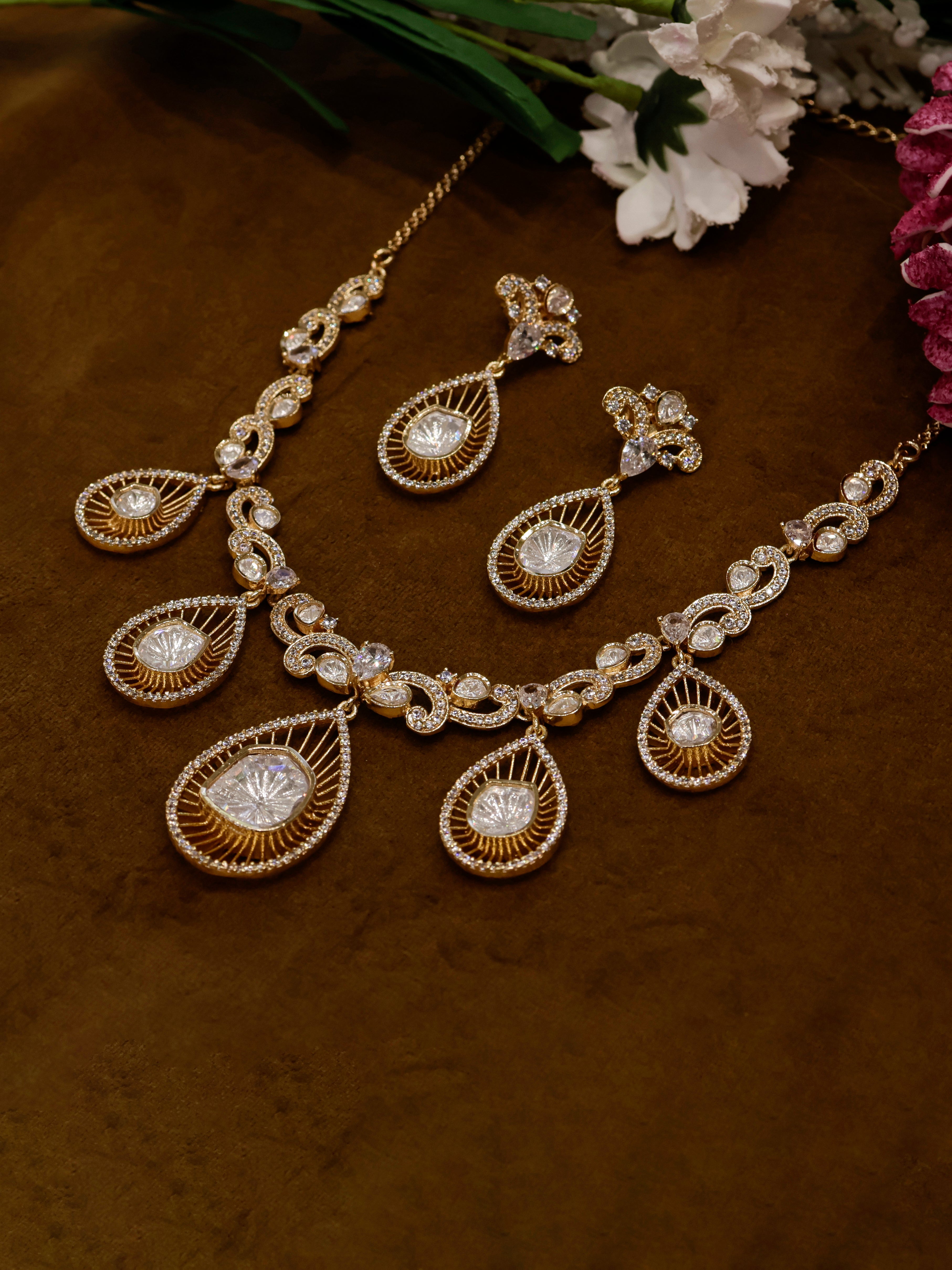 Aanura Pear Drop Necklace & Earrings with Stones