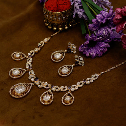 Aanura Pear Drop Necklace & Earrings with Stones