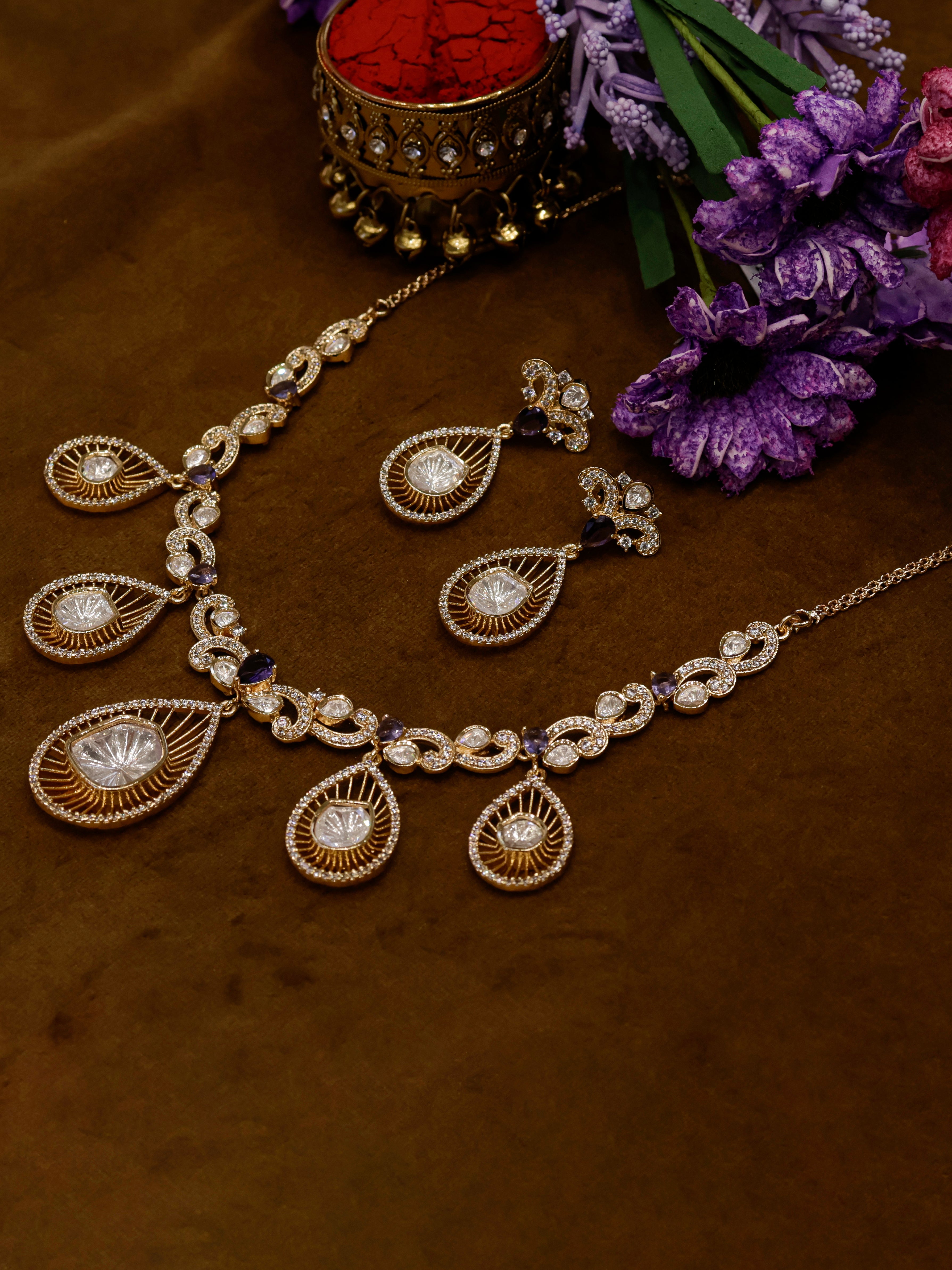 Aanura Pear Drop Necklace & Earrings with Stones
