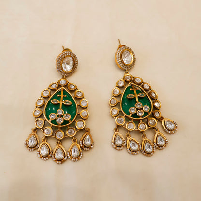 Aanura Green Kundan Pendant Necklace & Earrings Set