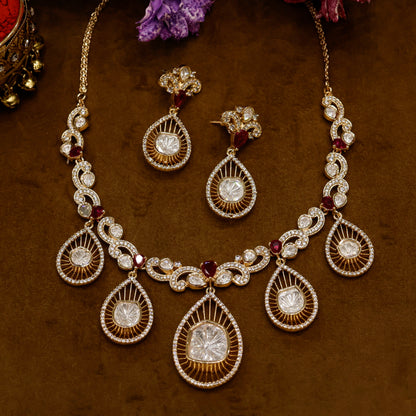 Aanura Pear Drop Necklace & Earrings with Stones