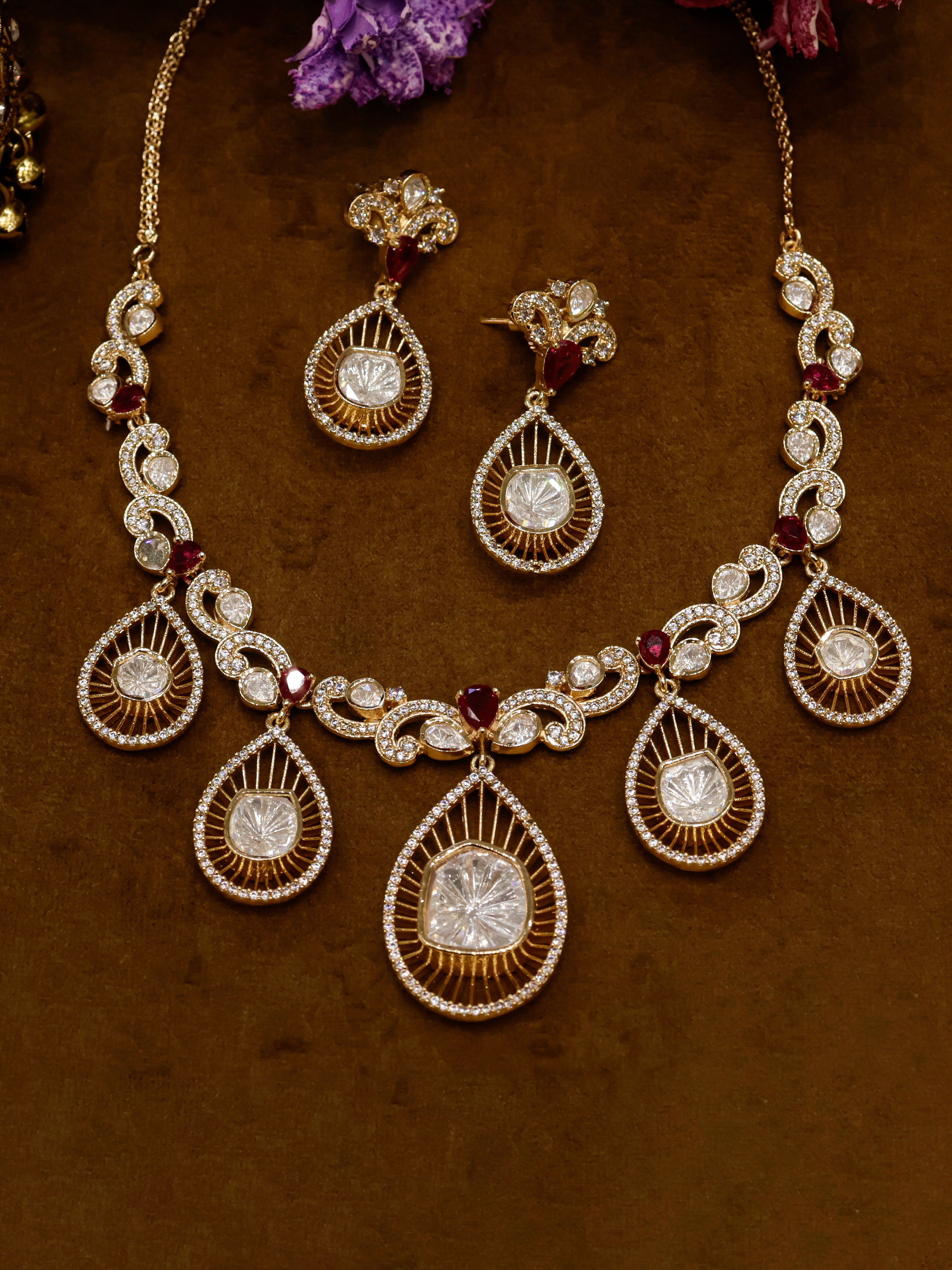 Aanura Pear Drop Necklace & Earrings with Stones