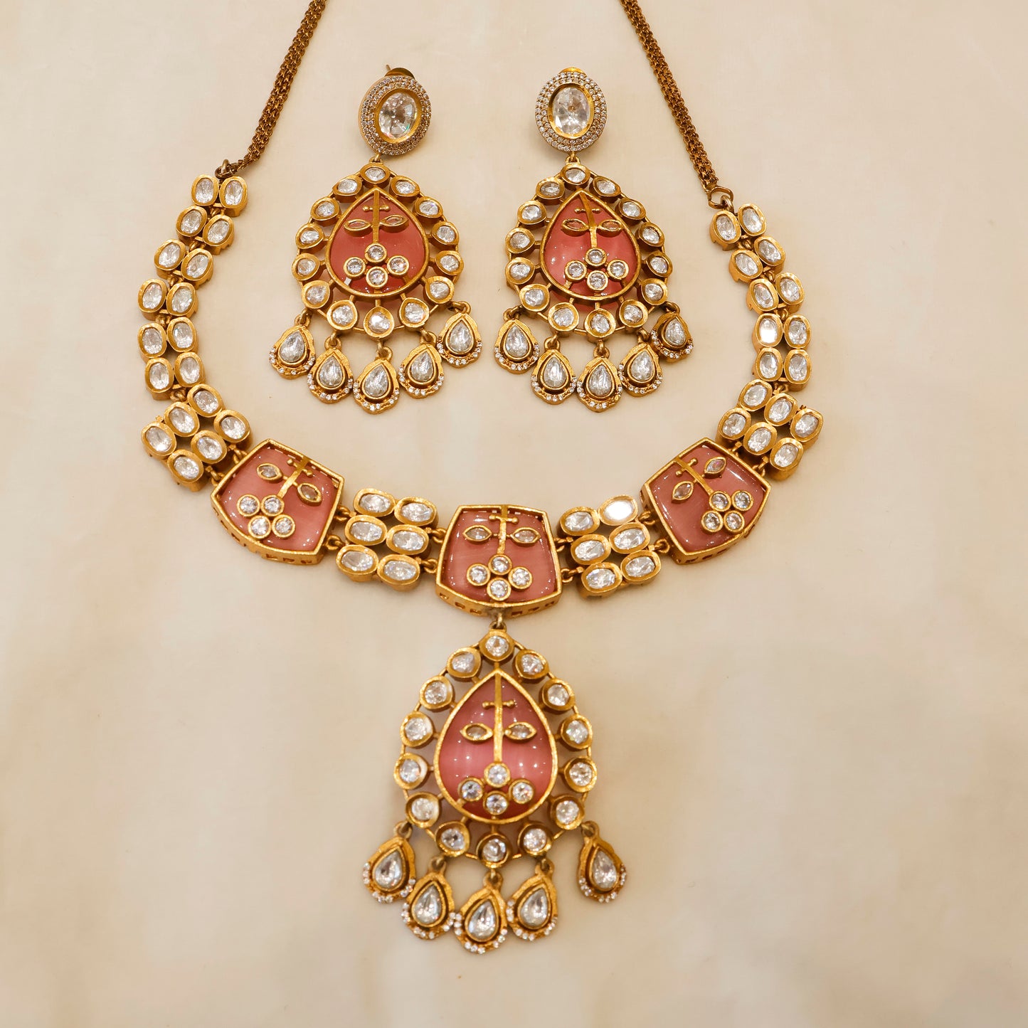 Aanura Green Kundan Pendant Necklace & Earrings Set