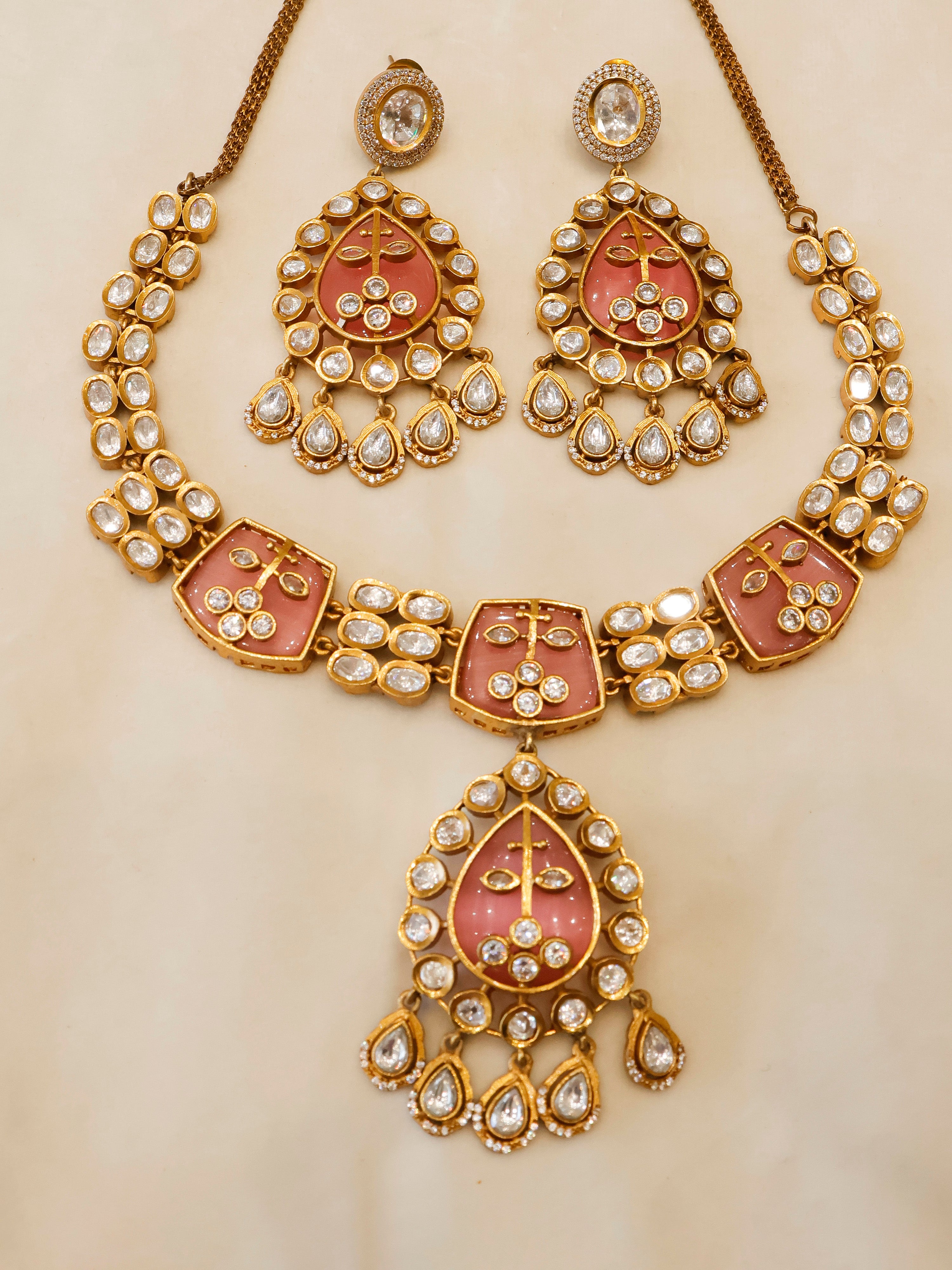 Aanura Green Kundan Pendant Necklace & Earrings Set
