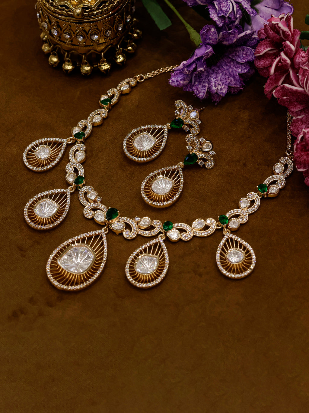 Aanura Pear Drop Necklace & Earrings with Stones