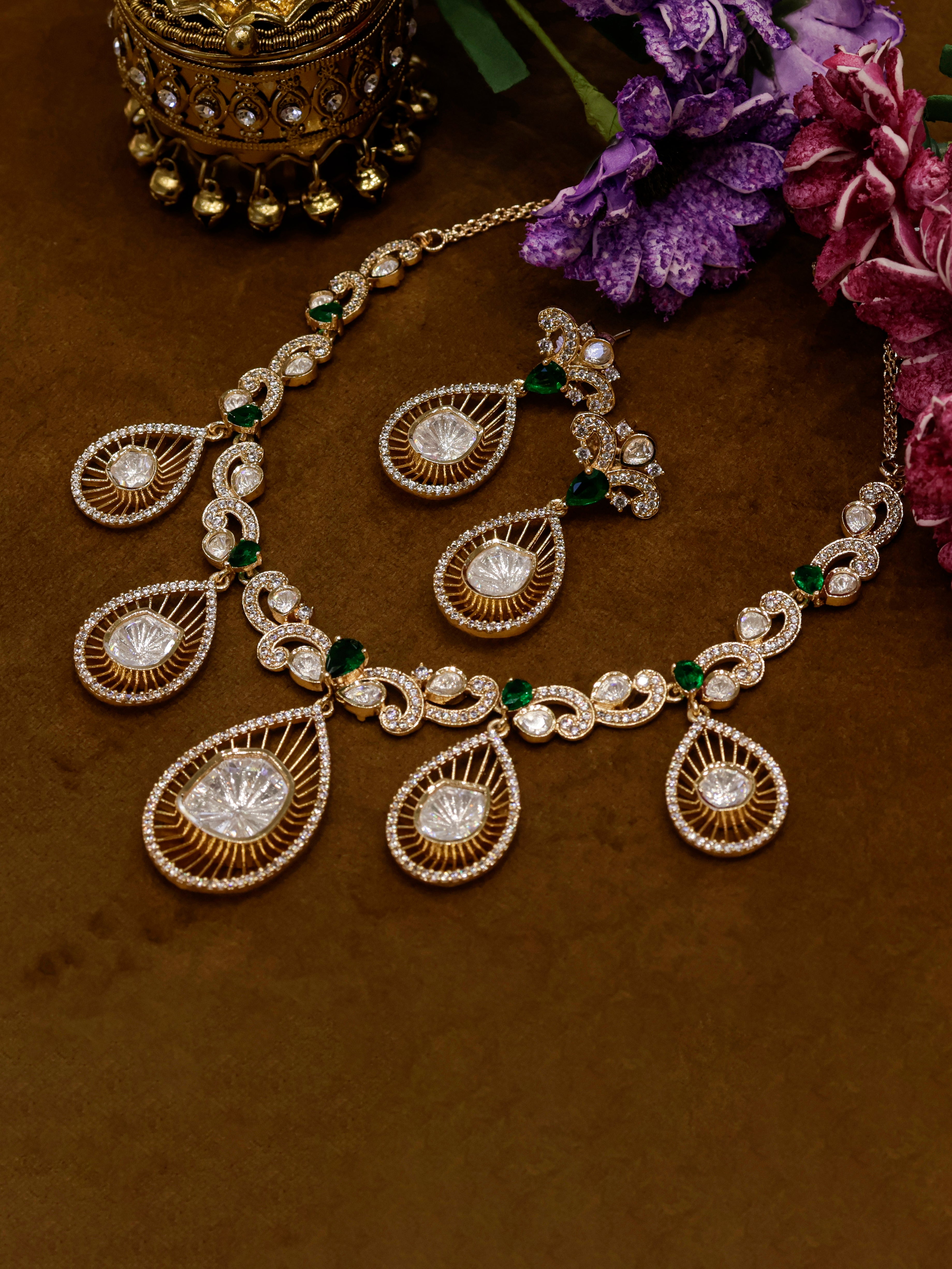 Aanura Pear Drop Necklace & Earrings with Stones
