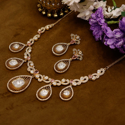 Aanura Pear Drop Necklace & Earrings with Stones