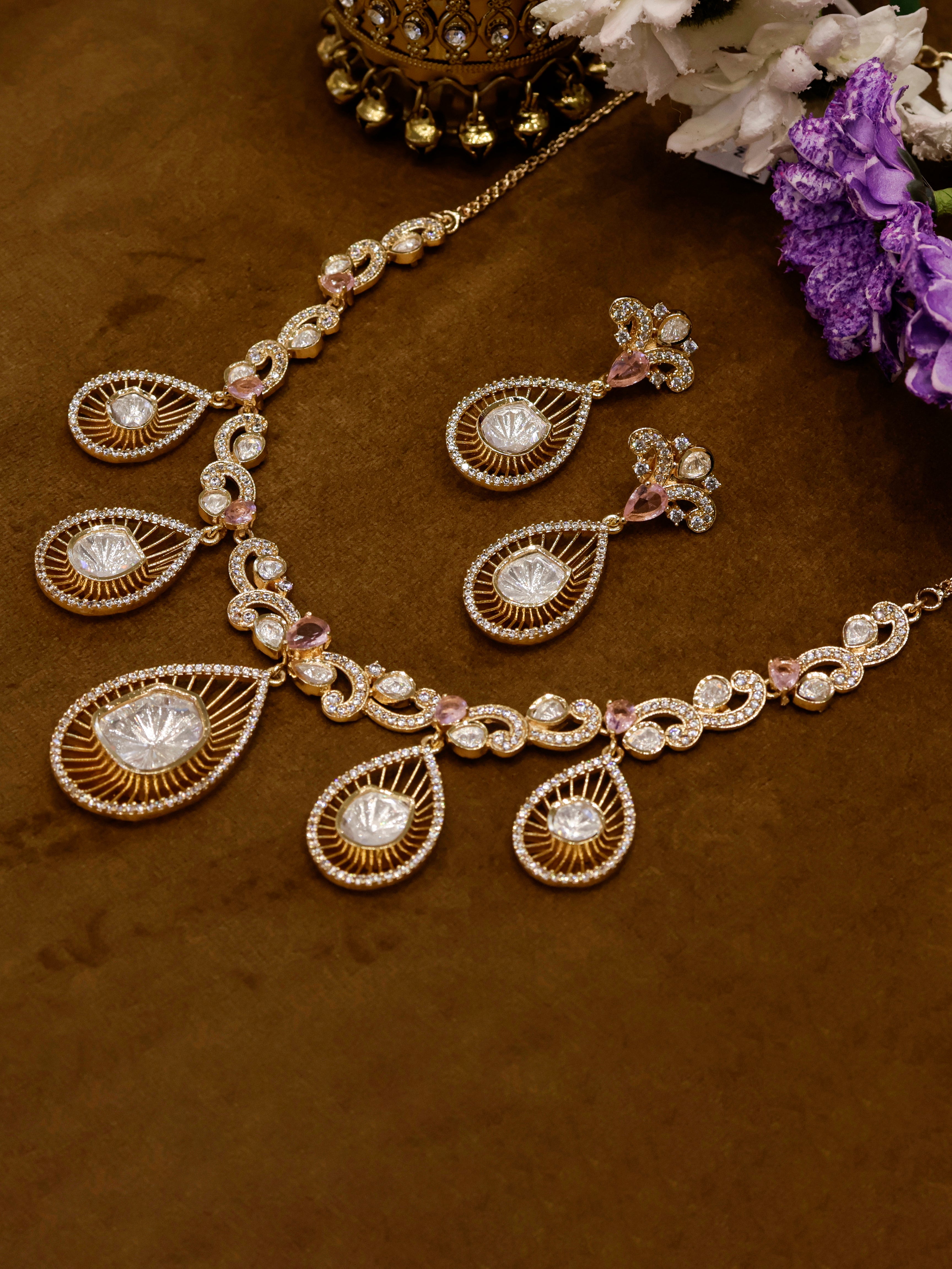 Aanura Pear Drop Necklace & Earrings with Stones