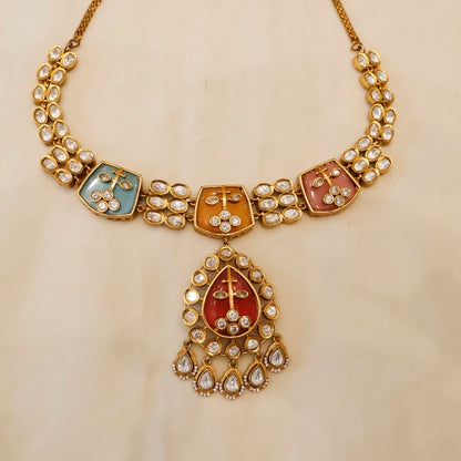 Aanura Green Kundan Pendant Necklace & Earrings Set