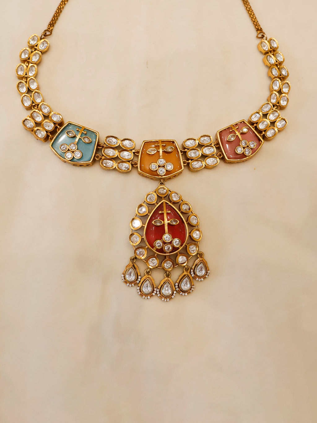 Aanura Green Kundan Pendant Necklace & Earrings Set