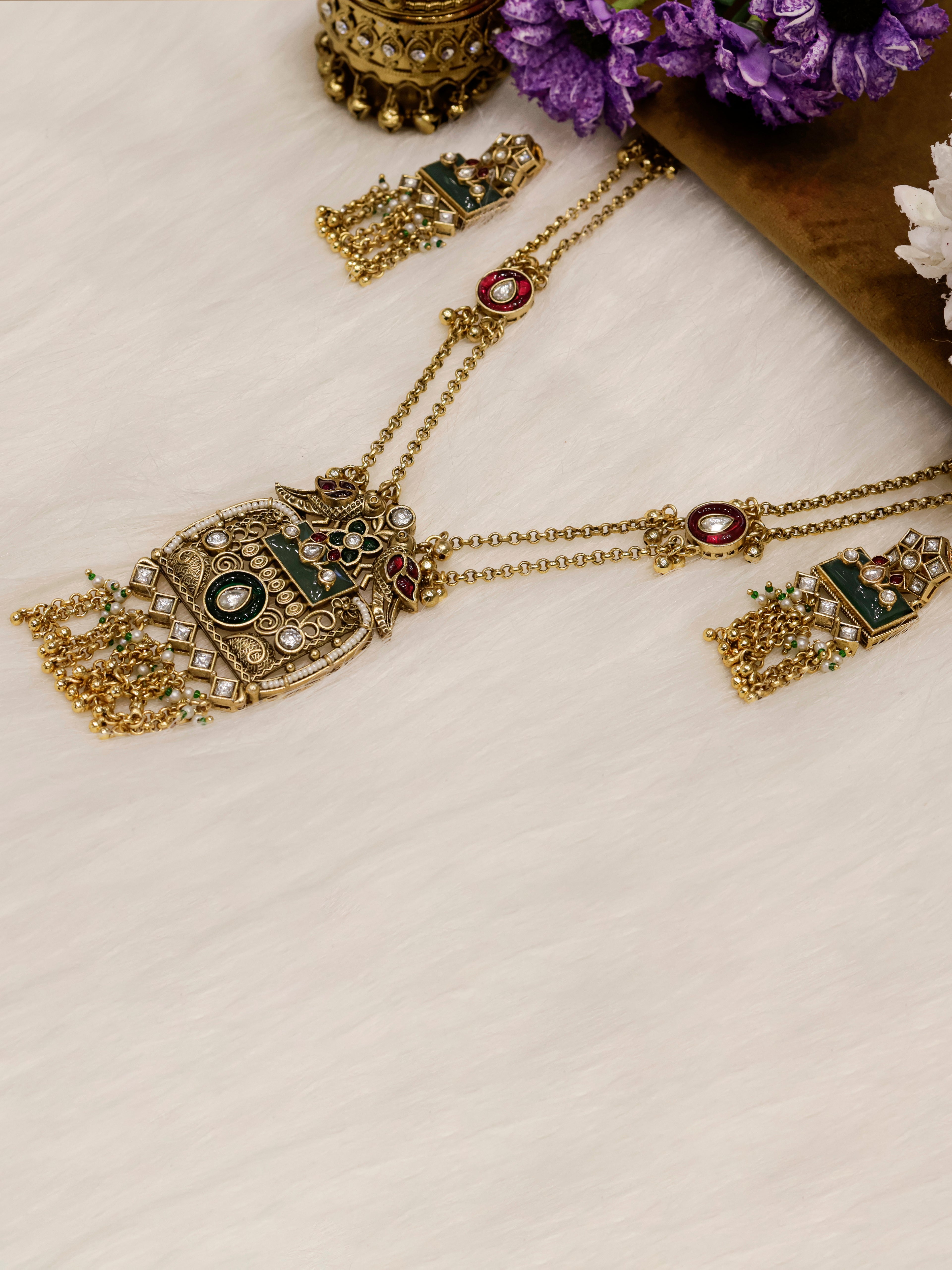 Aanura Temple Long Necklace & Earrings Heritage Set