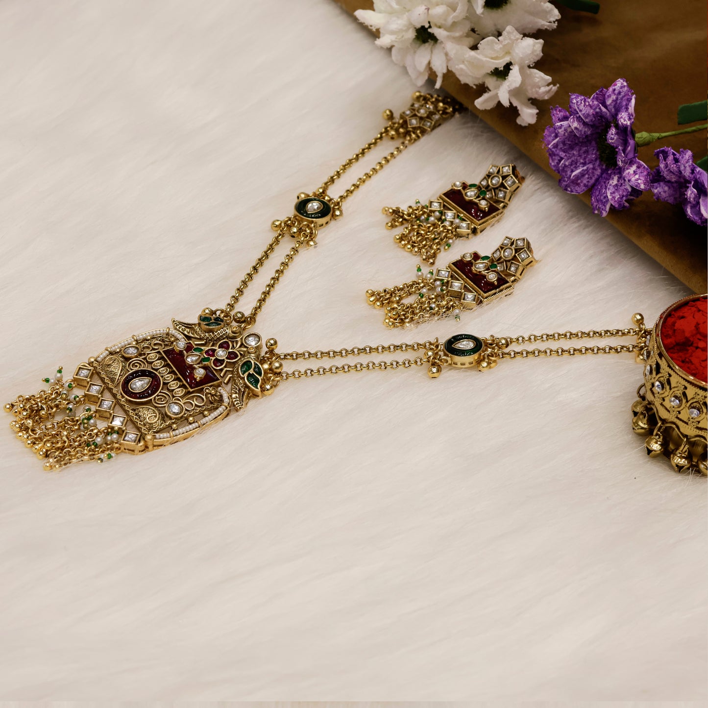 Aanura Temple Long Necklace & Earrings Heritage Set