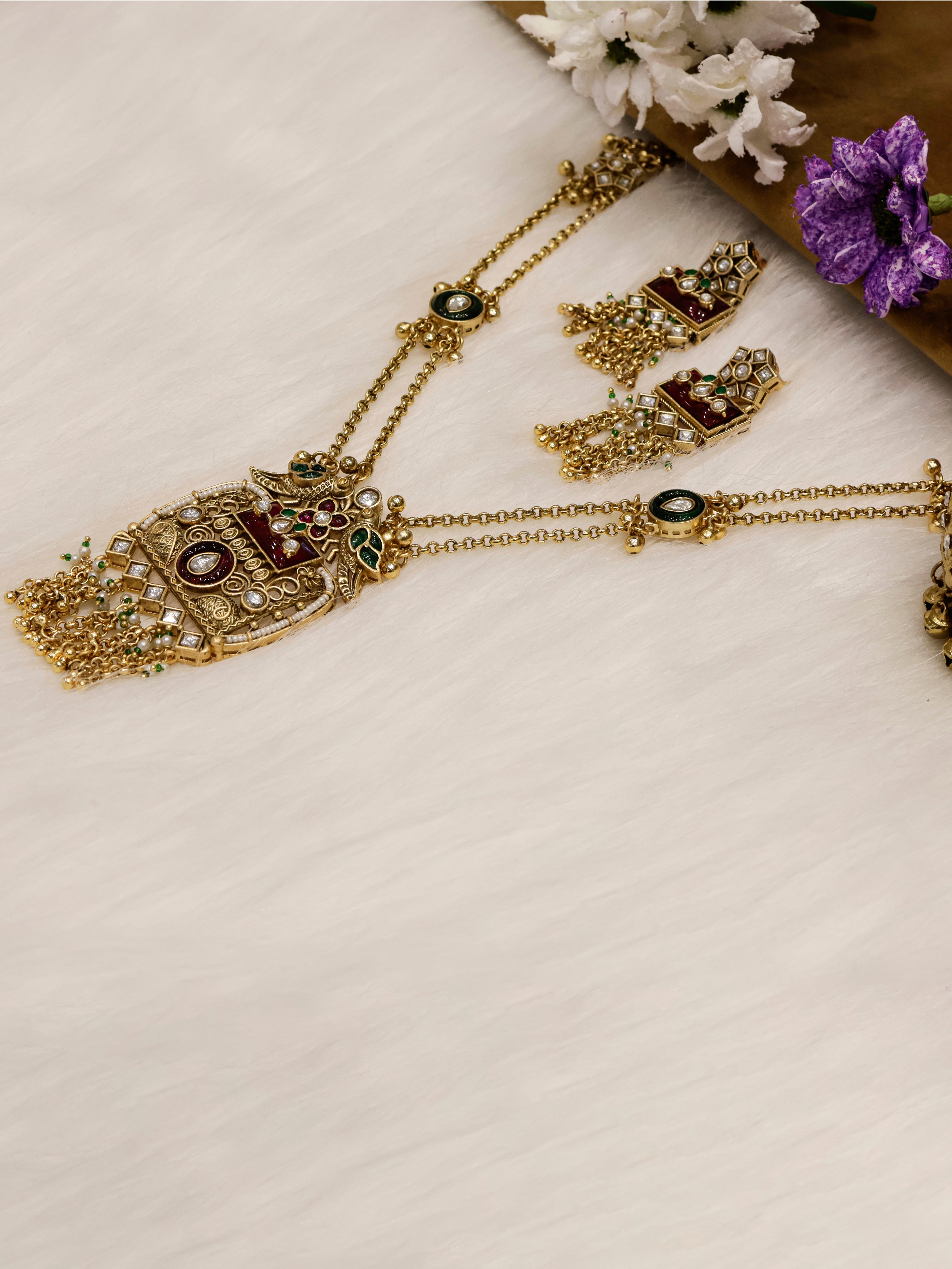 Aanura Temple Long Necklace & Earrings Heritage Set