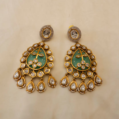 Aanura Green Kundan Pendant Necklace & Earrings Set