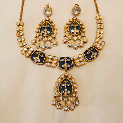 Aanura Green Kundan Pendant Necklace & Earrings Set