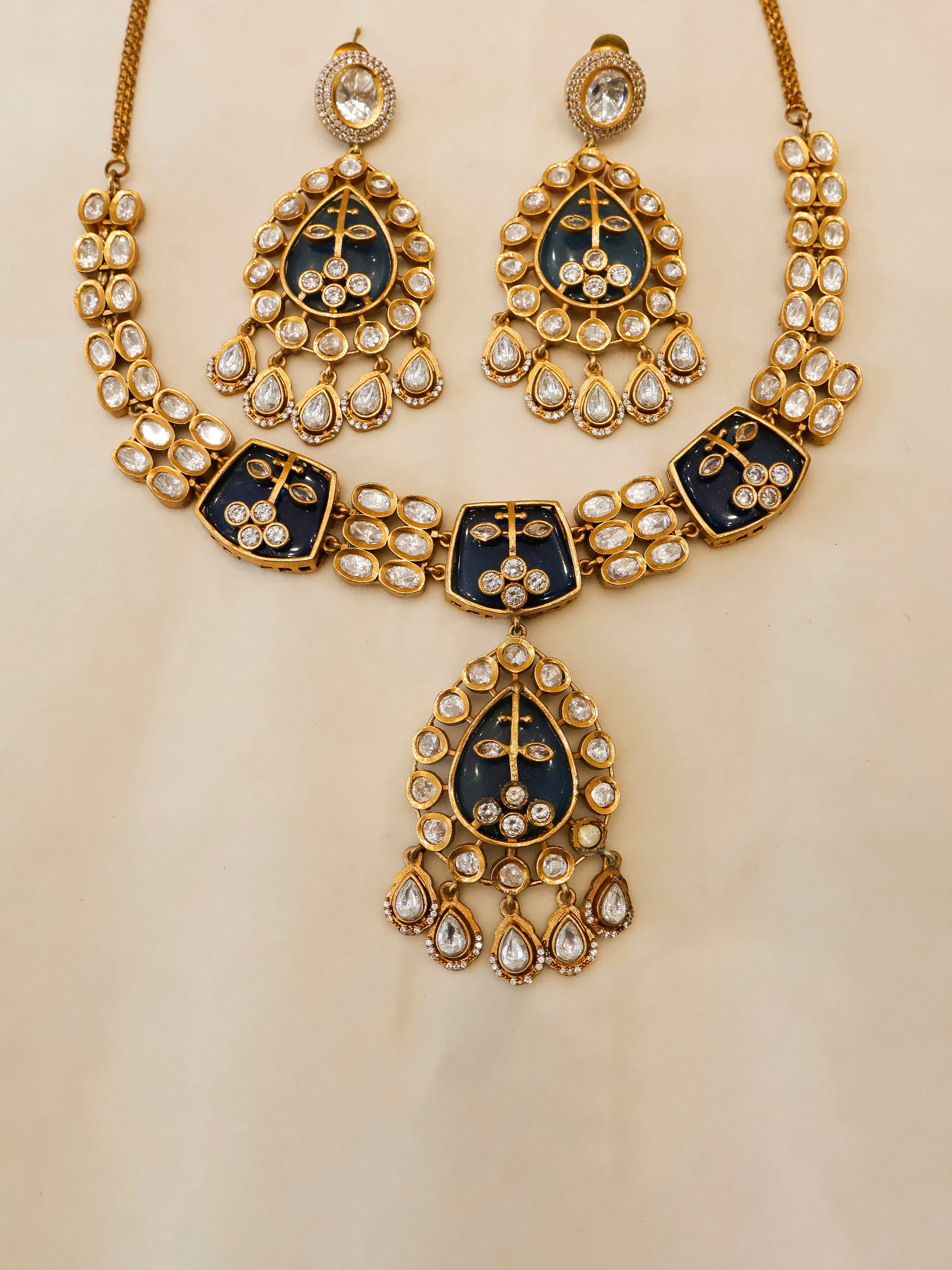 Aanura Green Kundan Pendant Necklace & Earrings Set