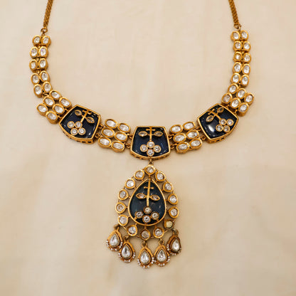 Aanura Green Kundan Pendant Necklace & Earrings Set