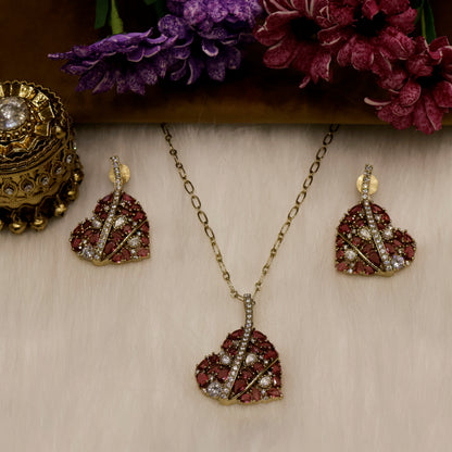 Aanura Green Leaf Pendant Necklace & Earrings