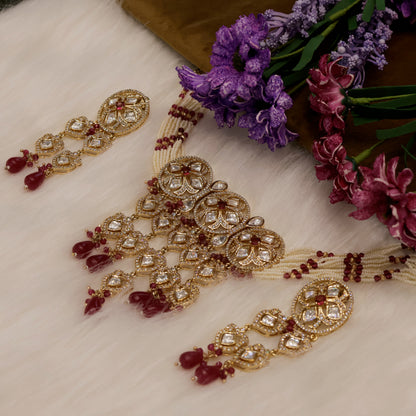 Aanura Green Drop Kundan Choker Necklace & Earrings