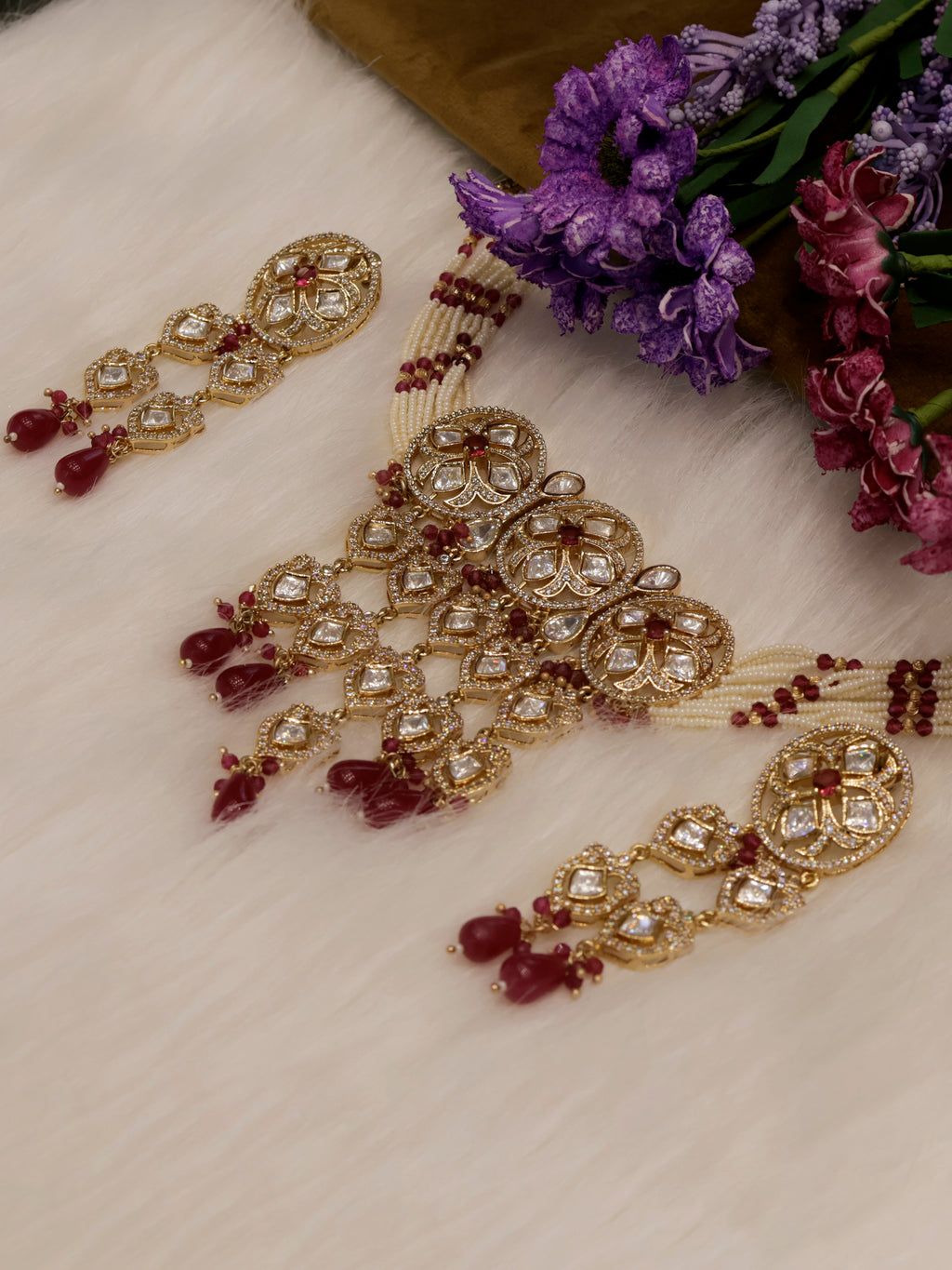 Aanura Green Drop Kundan Choker Necklace & Earrings