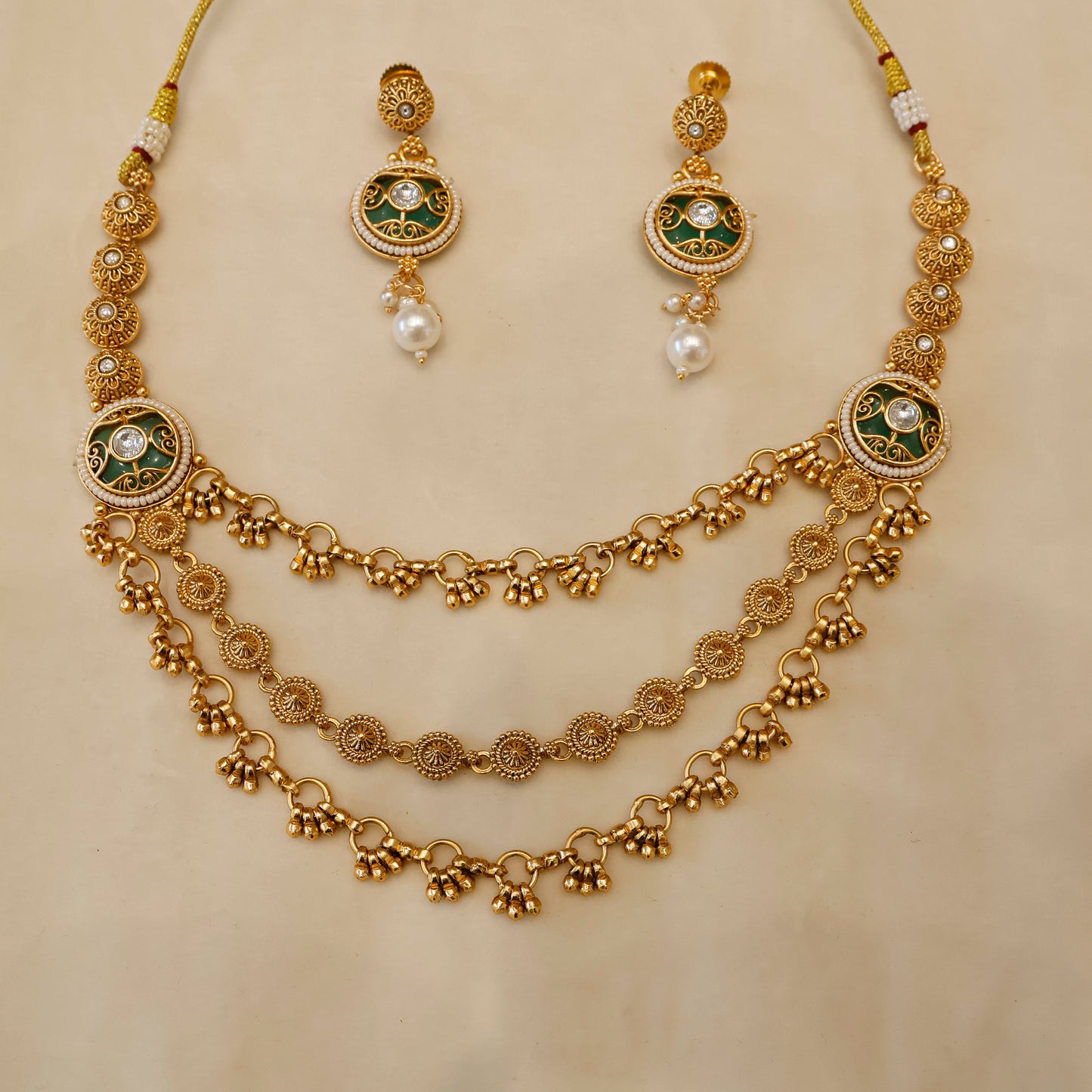 Aanura Gold-Plated Layered Necklace & Earrings Set