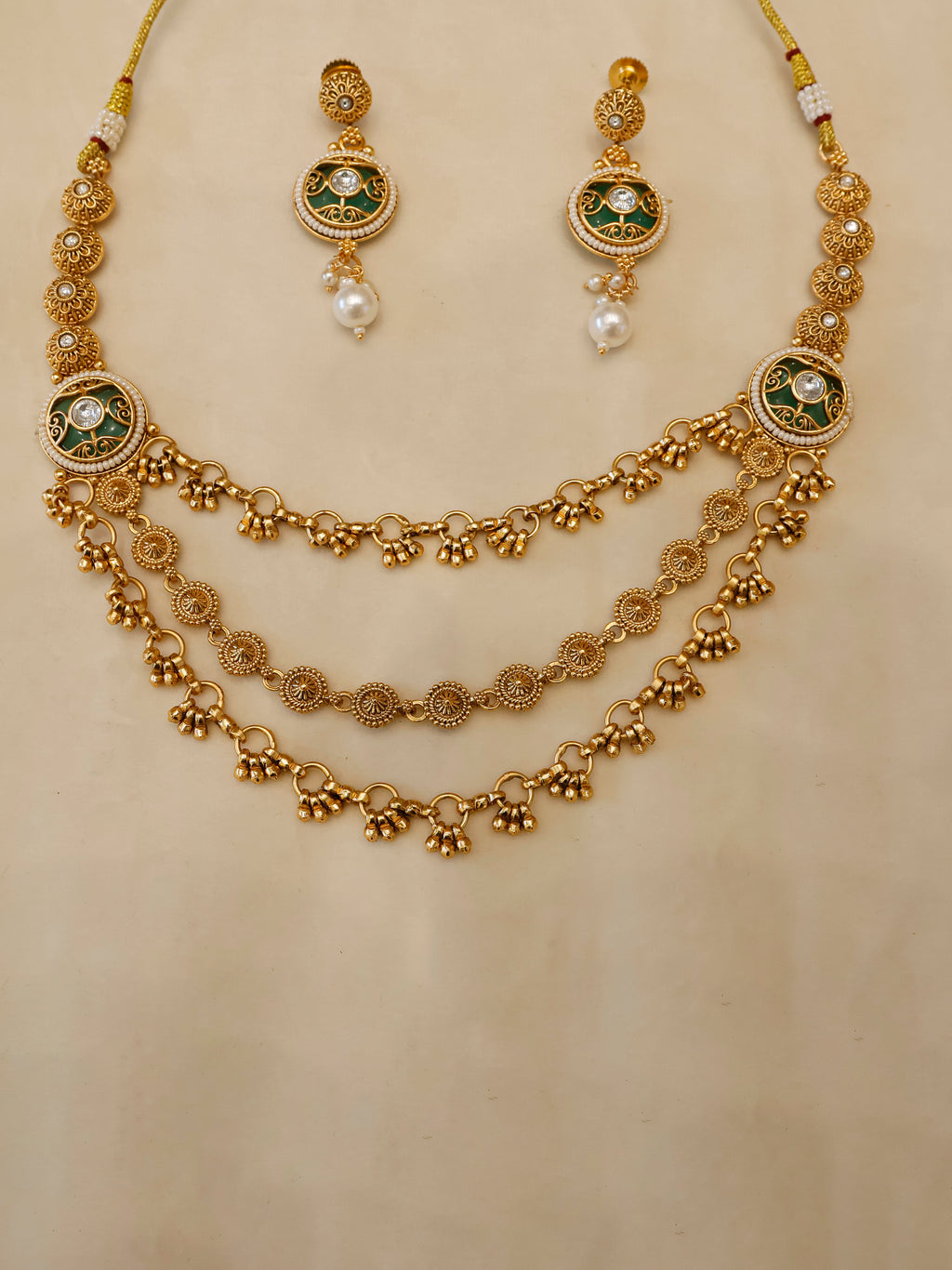 Aanura Gold-Plated Layered Necklace & Earrings Set