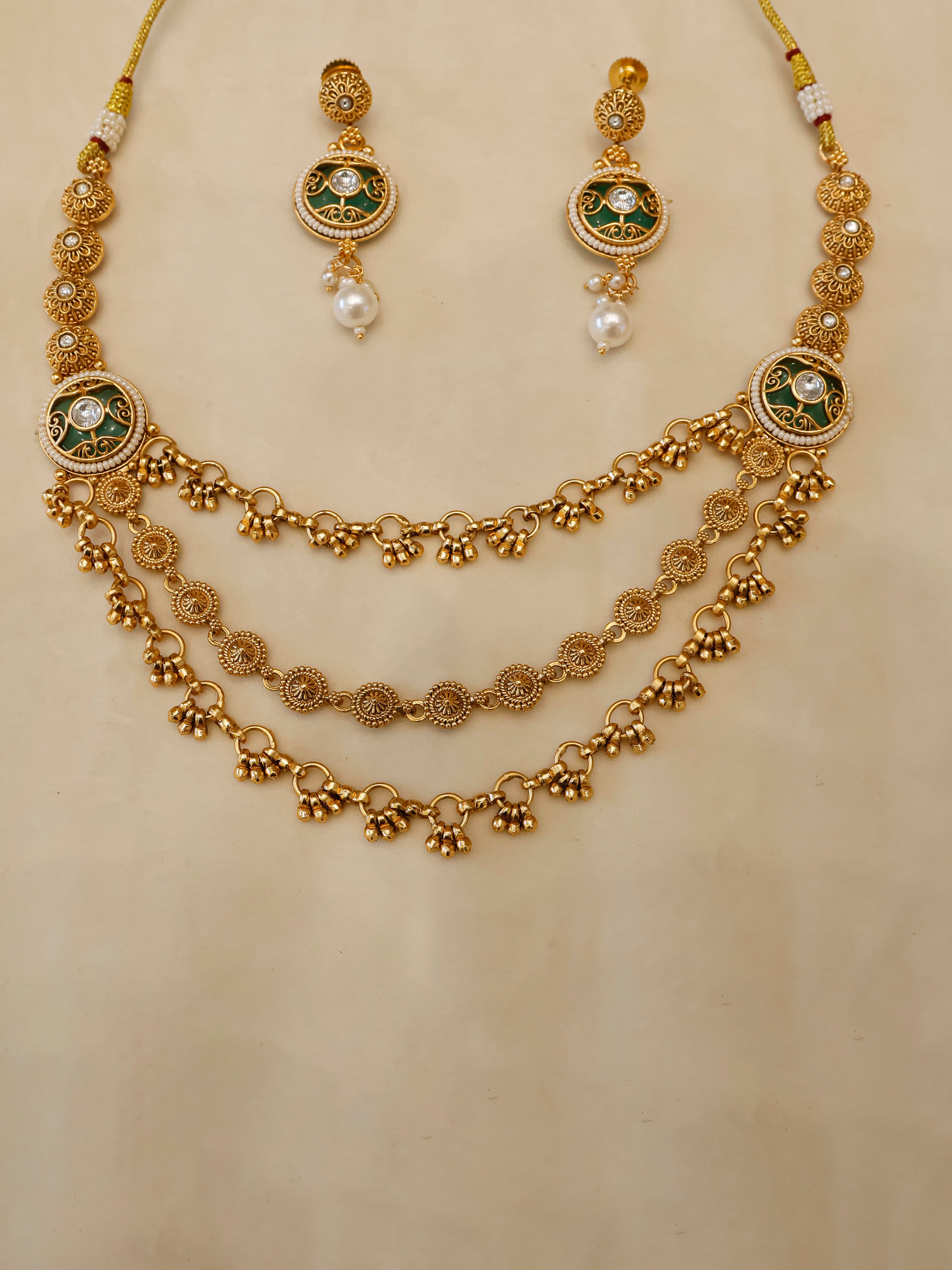 Aanura Gold-Plated Layered Necklace & Earrings Set