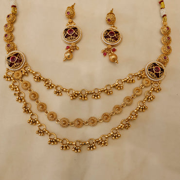Aanura Gold-Plated Layered Necklace & Earrings Set