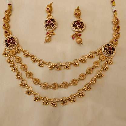 Aanura Gold-Plated Layered Necklace & Earrings Set