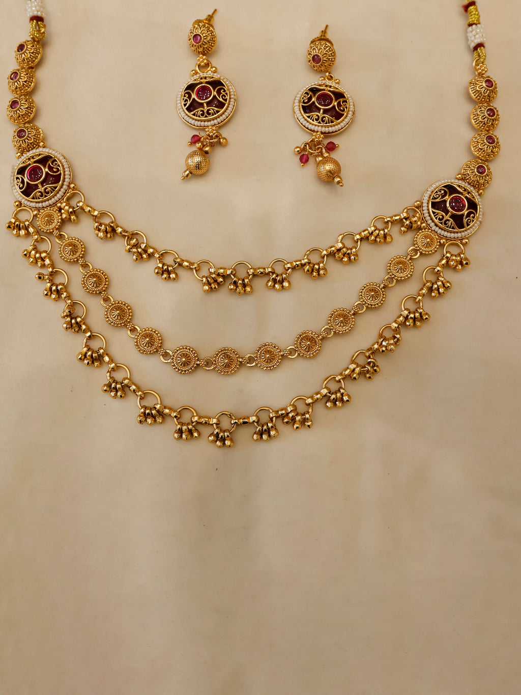 Aanura Gold-Plated Layered Necklace & Earrings Set