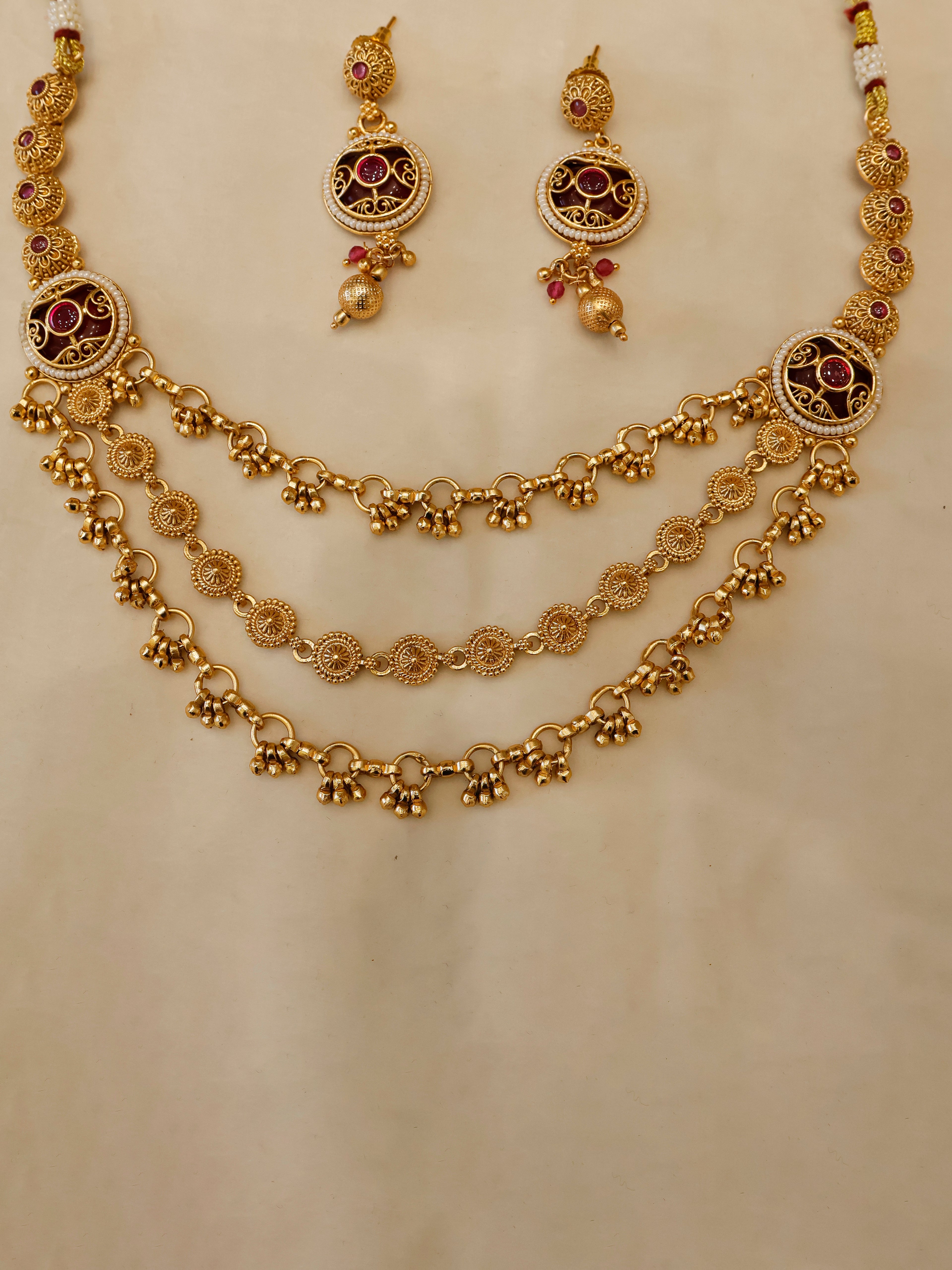 Aanura Gold-Plated Layered Necklace & Earrings Set