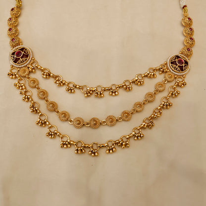 Aanura Gold-Plated Layered Necklace & Earrings Set