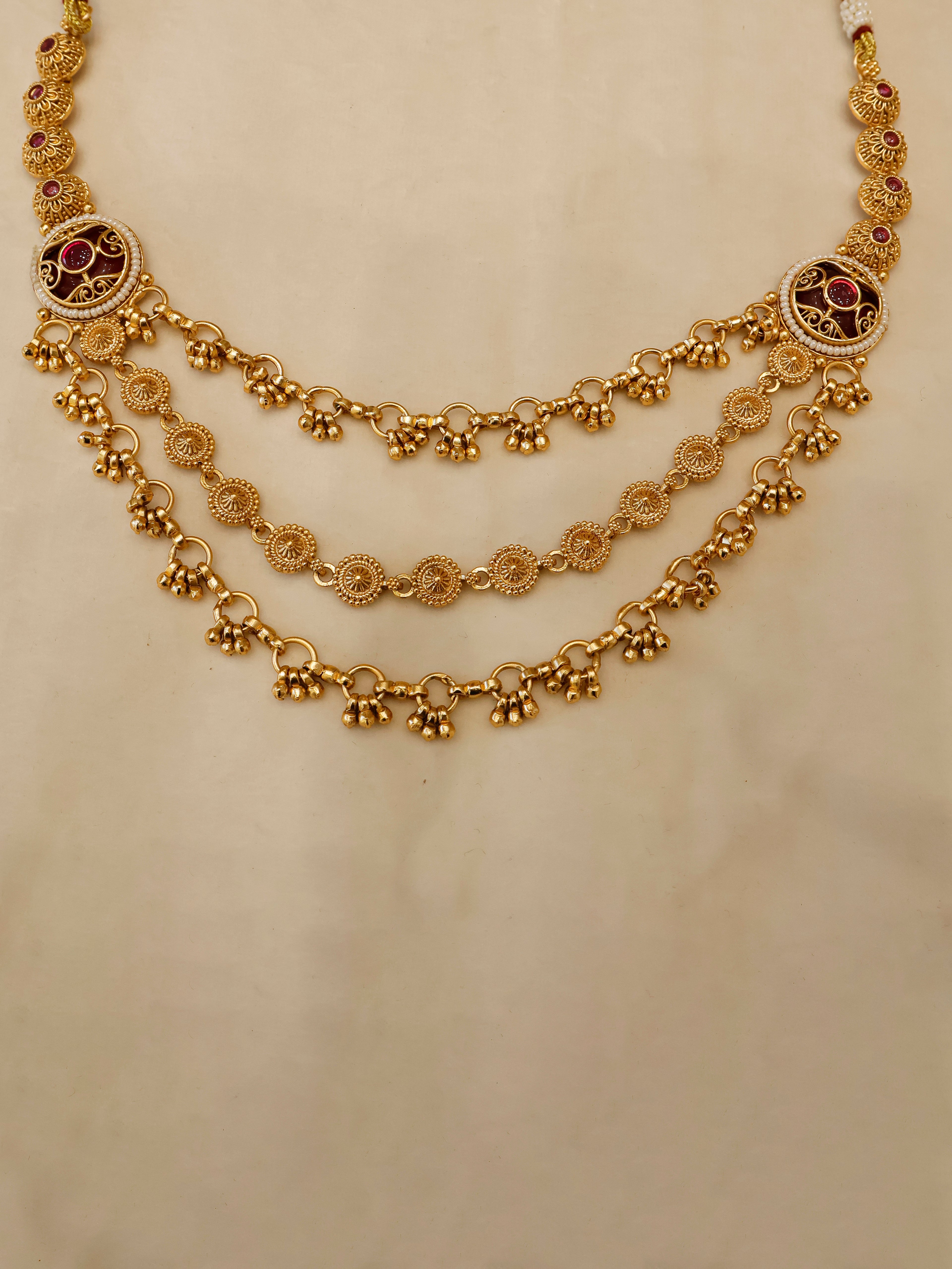 Aanura Gold-Plated Layered Necklace & Earrings Set