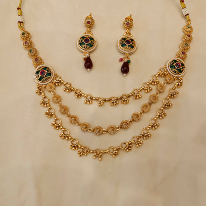 Aanura Gold-Plated Layered Necklace & Earrings Set