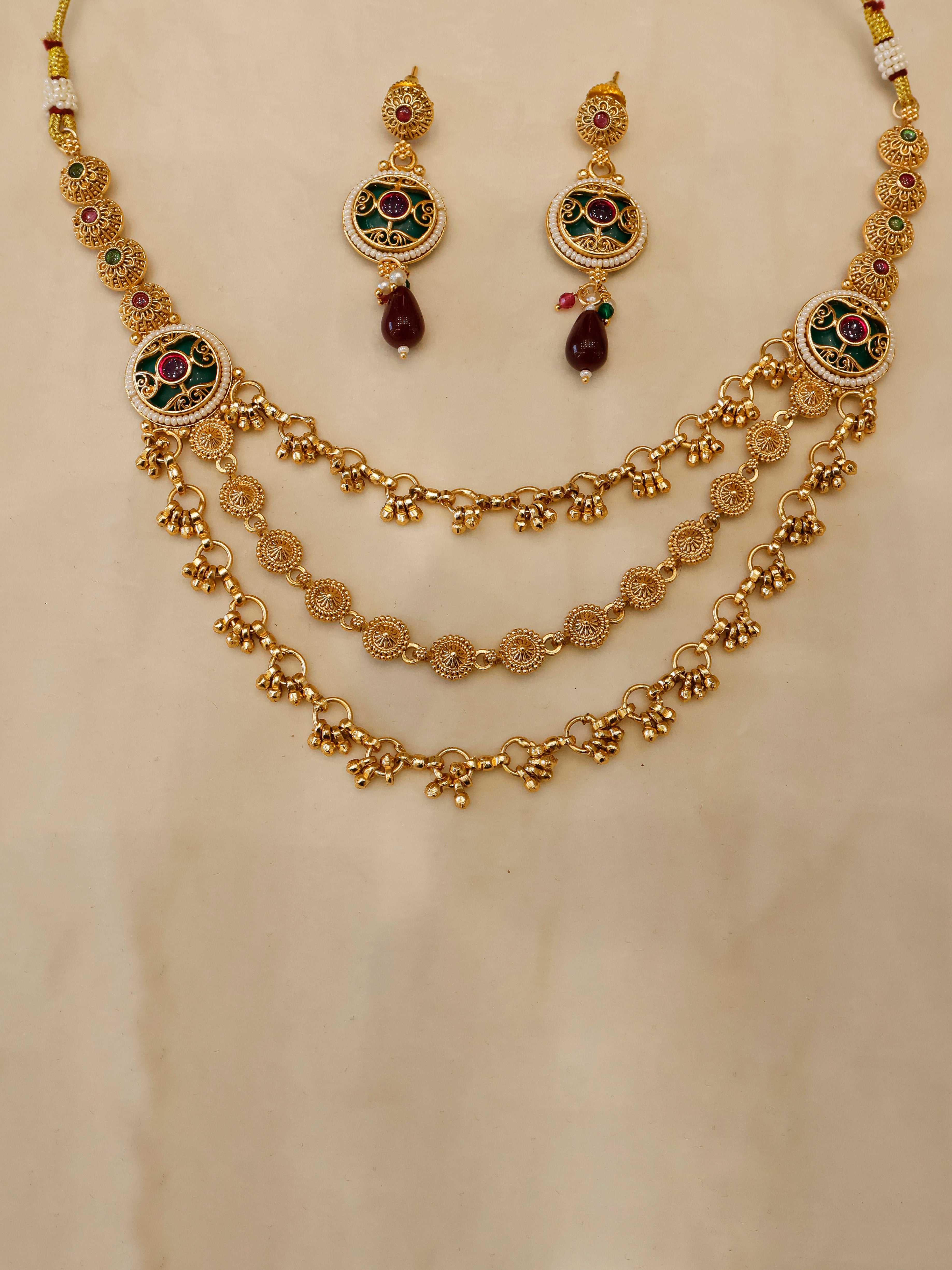 Aanura Gold-Plated Layered Necklace & Earrings Set