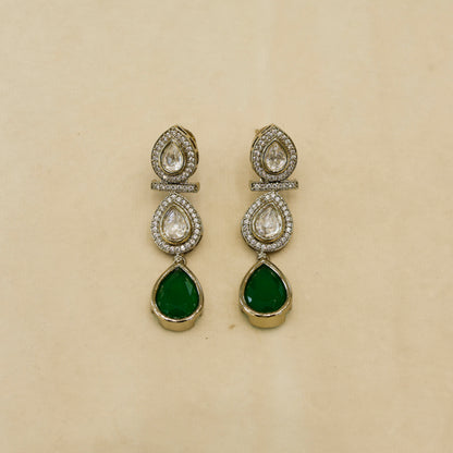 Aanura Teardrop Kundan Necklace with Dual-Tone Drops & Earrings