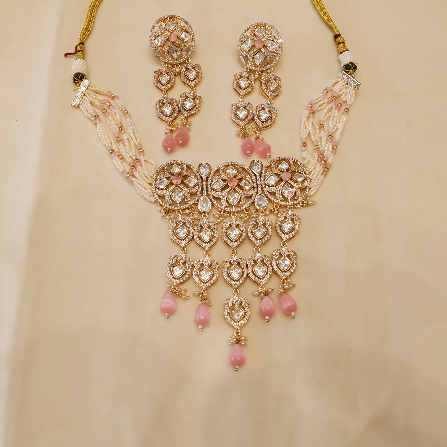 Aanura Green Drop Kundan Choker Necklace & Earrings