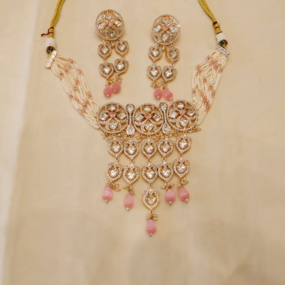 Aanura Green Drop Kundan Choker Necklace & Earrings