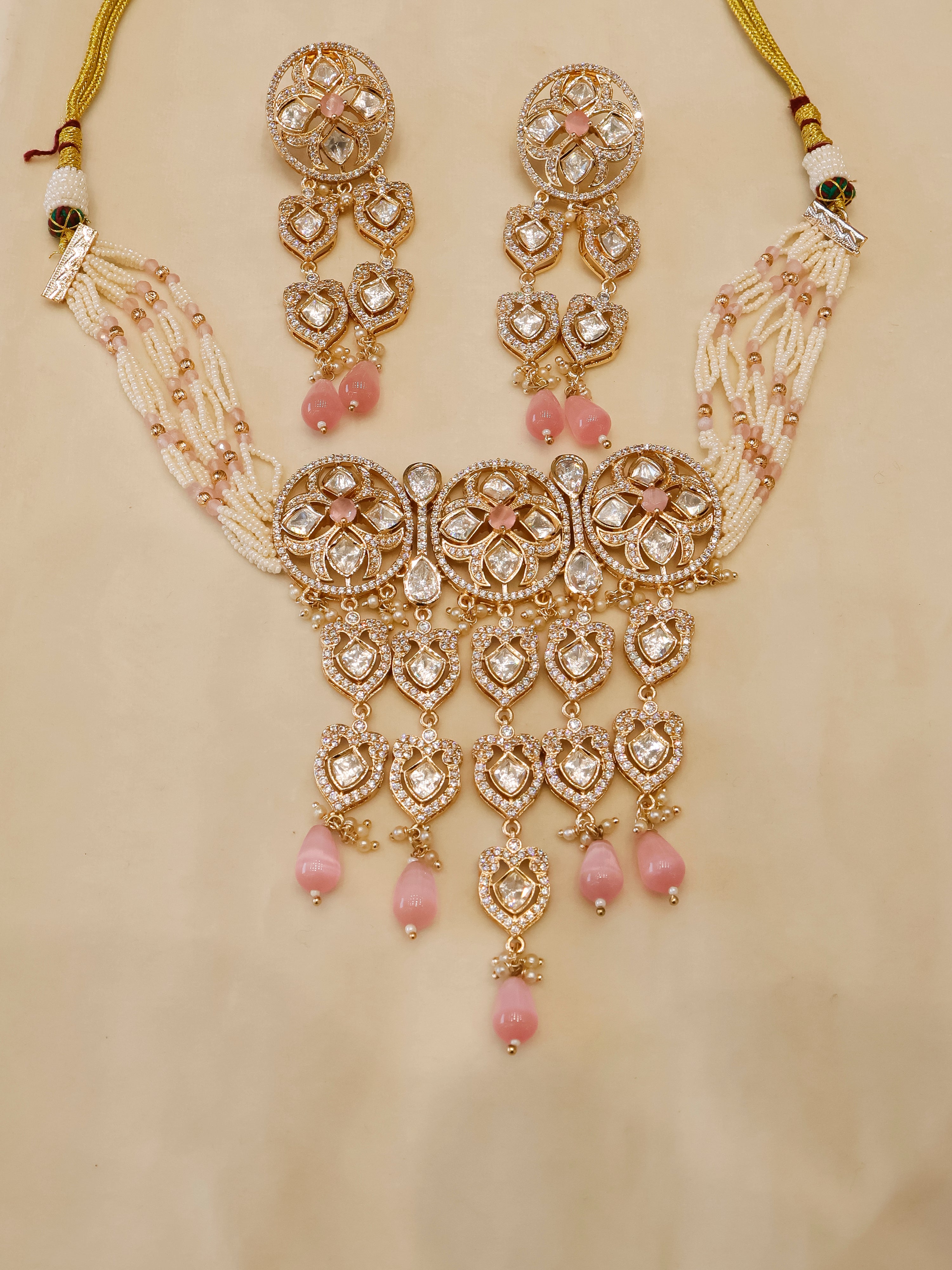 Aanura Green Drop Kundan Choker Necklace & Earrings