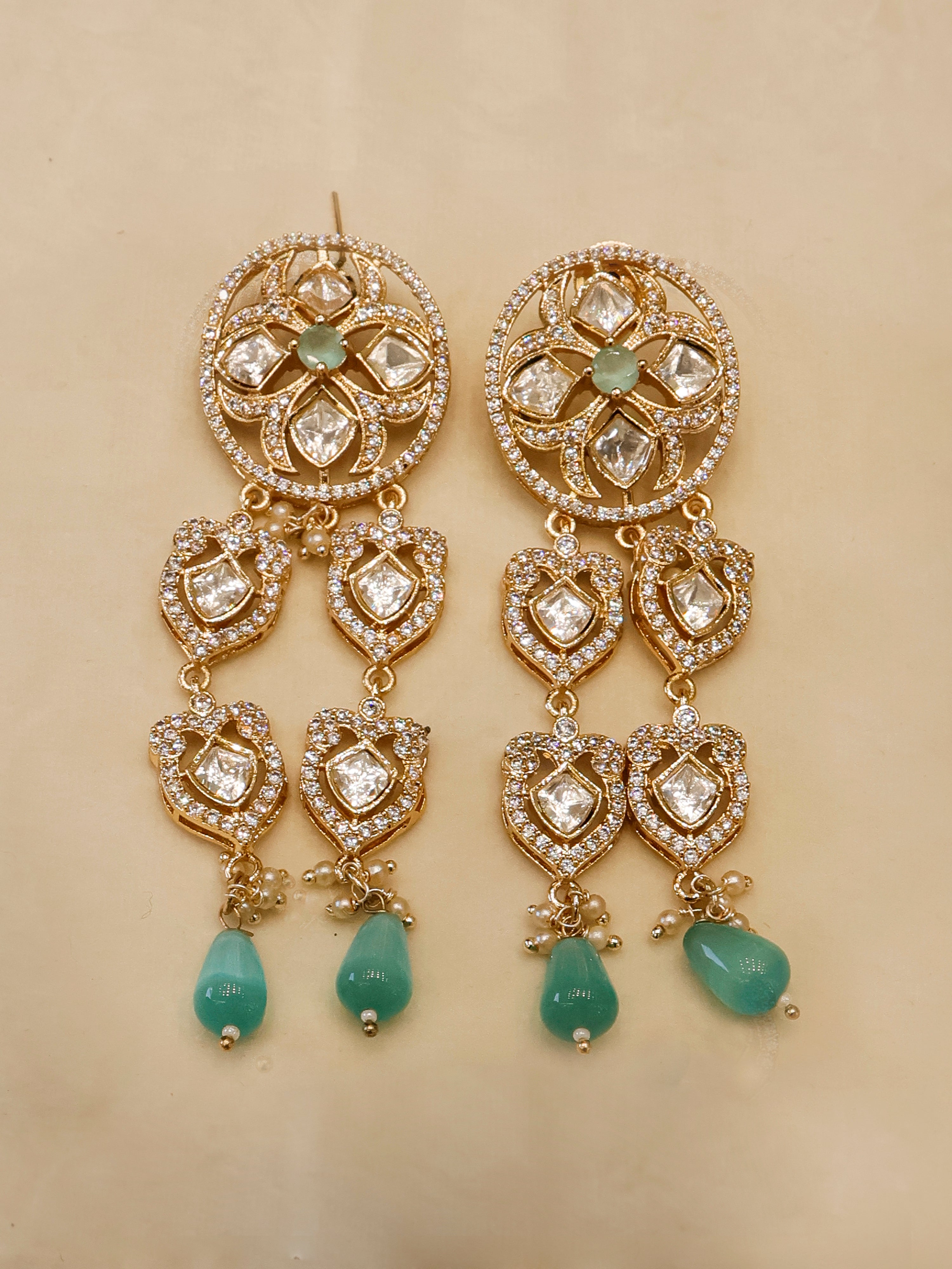 Aanura Green Drop Kundan Choker Necklace & Earrings
