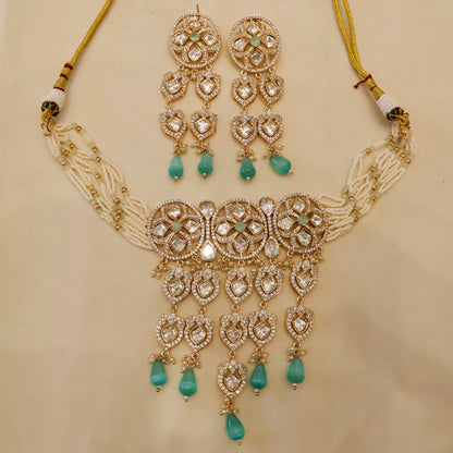 Aanura Green Drop Kundan Choker Necklace & Earrings
