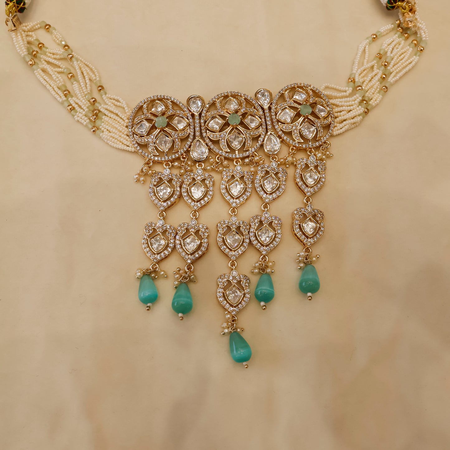 Aanura Green Drop Kundan Choker Necklace & Earrings