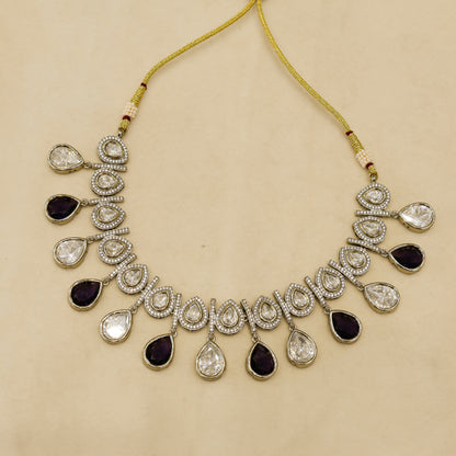 Aanura Teardrop Kundan Necklace with Dual-Tone Drops & Earrings